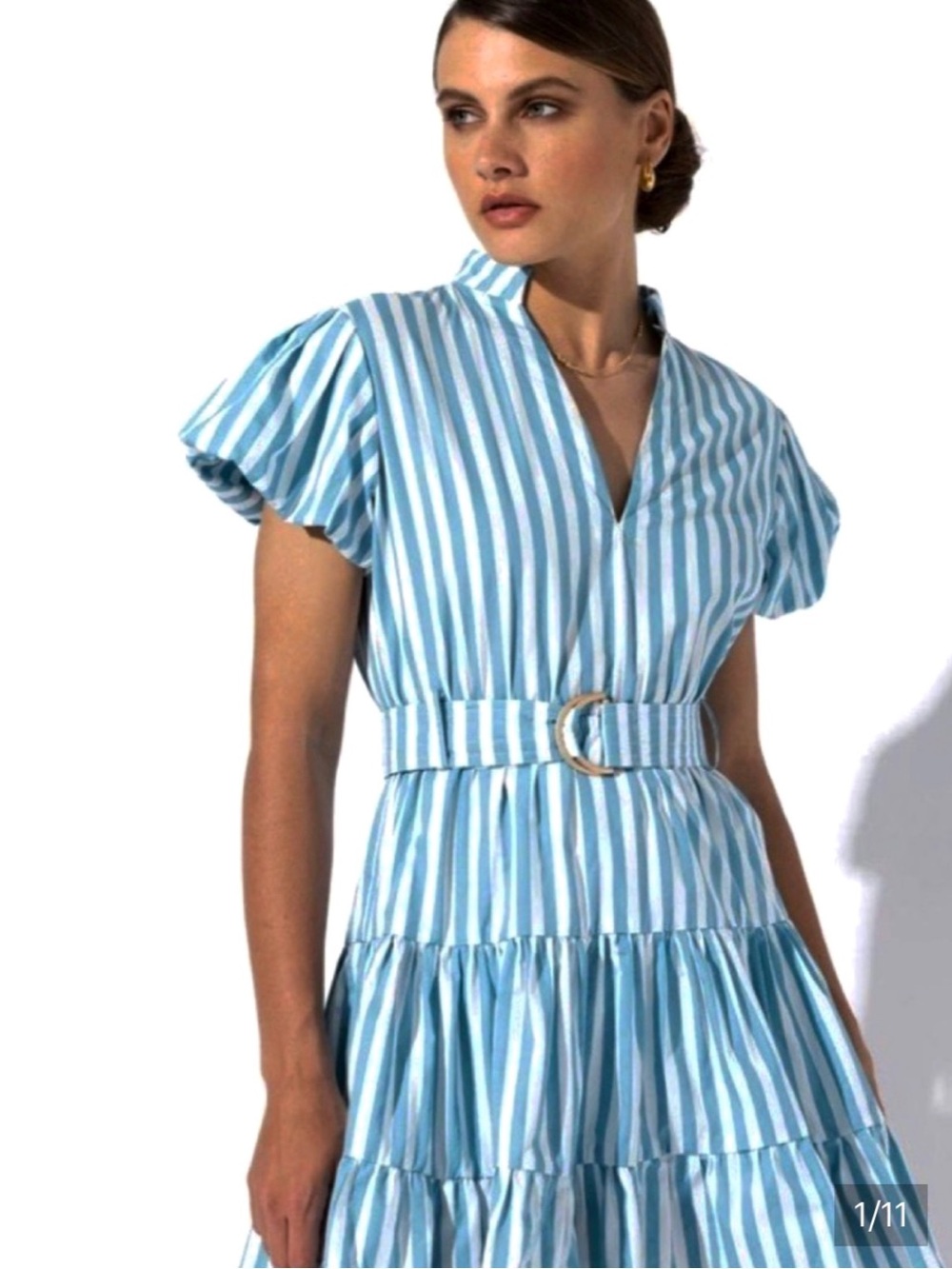 NWT Lusana Karissa Arctic Blue Stripe Mini Dress Size 6  Resort Wear